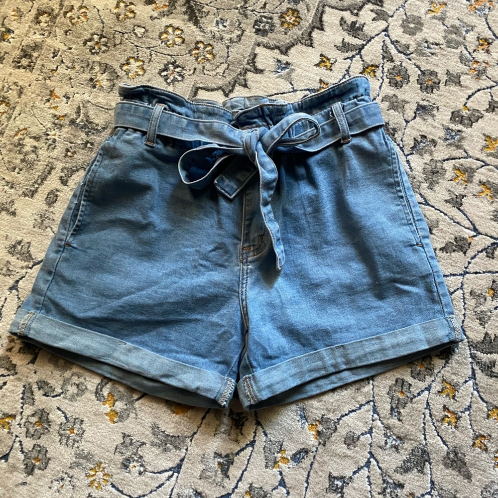 Paperbag High-Waisted Belted Women’s Roll Hem Denim Shorts